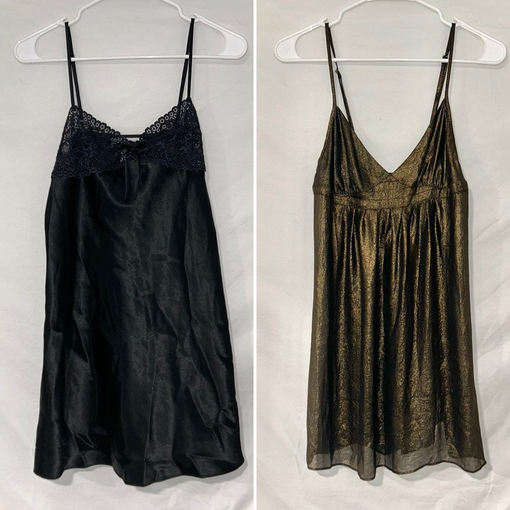 Lot of Y2K Babydoll Slip Chemise Metallic & Black Lace Morgan Taylor Intimates